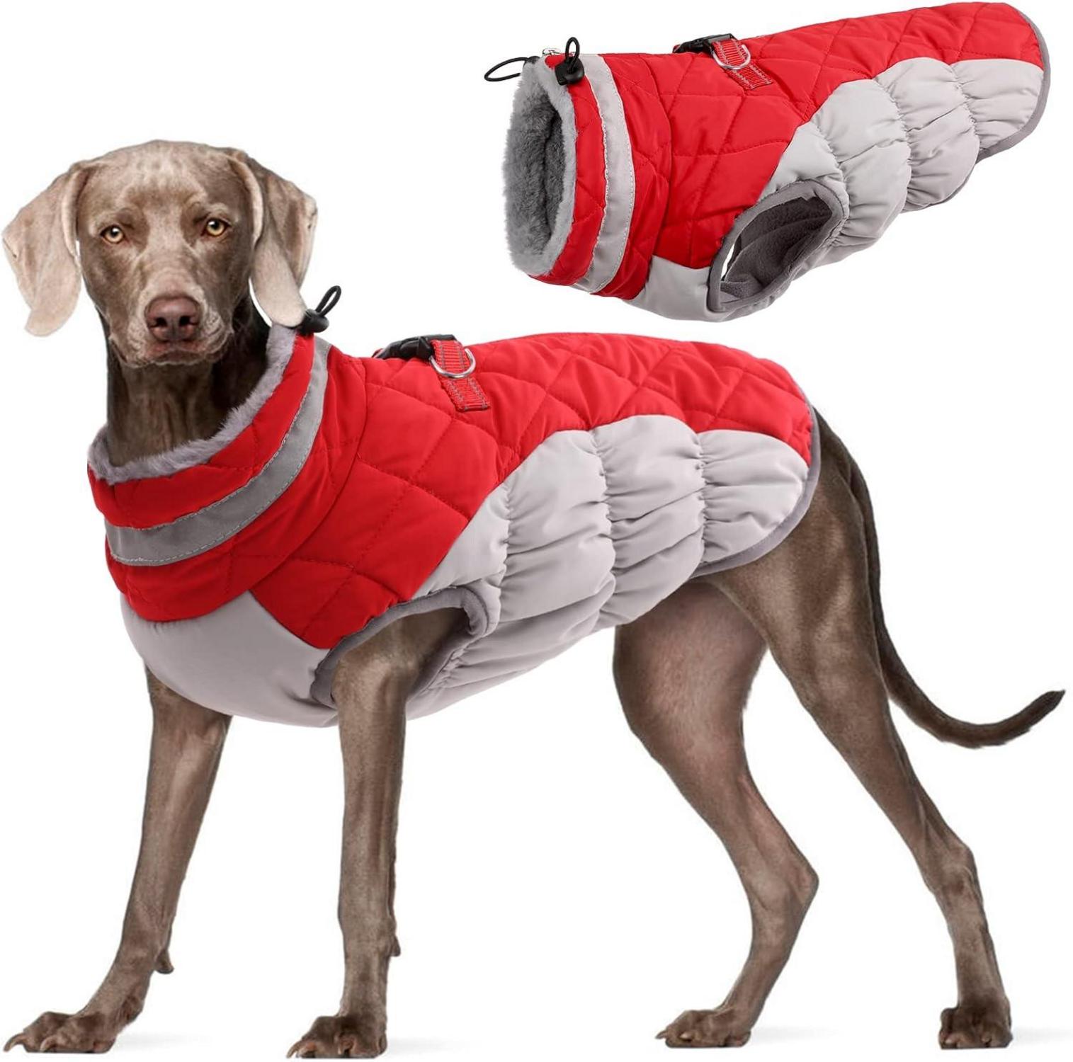 Wasserdichter Hundemantel für Winter mit Fleecefutter Rot