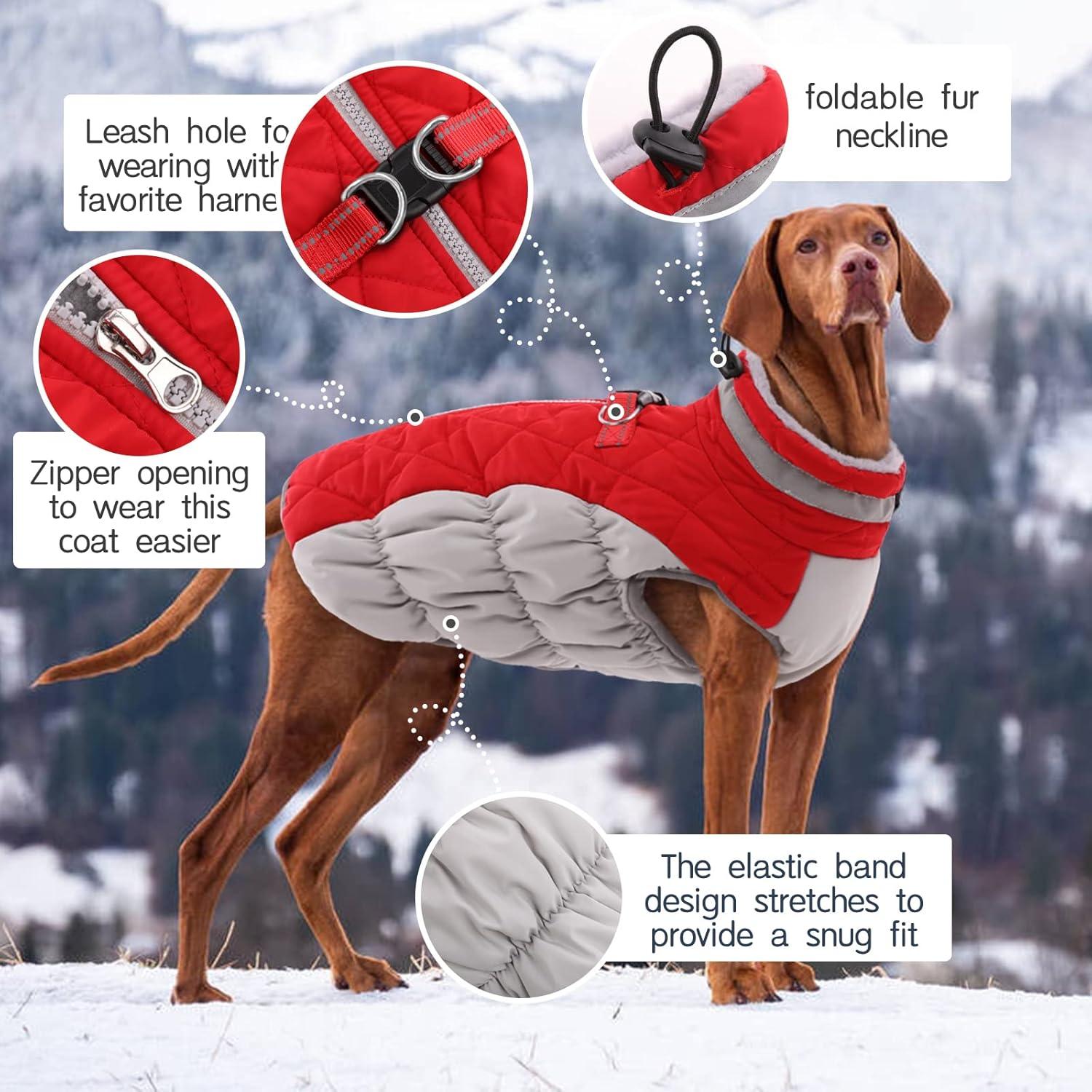 Wasserdichter Hundemantel für Winter mit Fleecefutter Rot