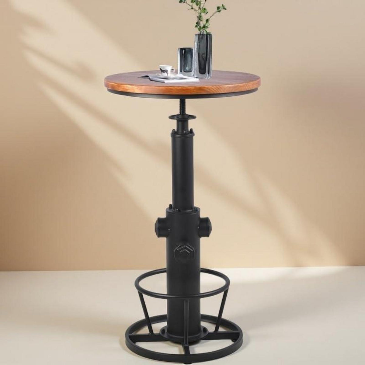 BOKKOLIK Bartisch höhenverstellbar, drehbar, rund, Holzplatte, Schwarz