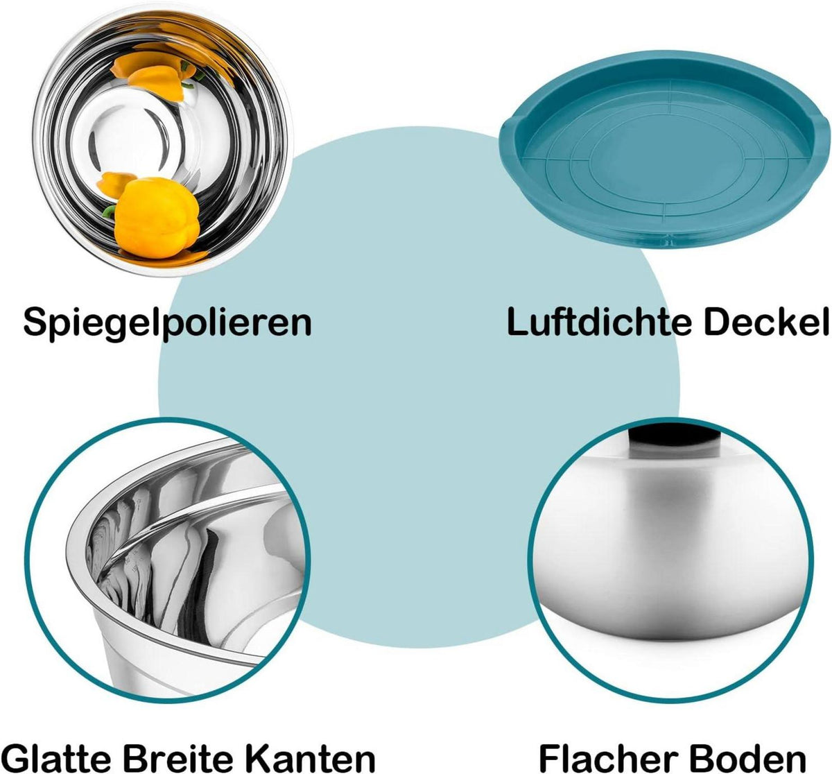 Edelstahl Rührschüssel Set mit Luftdichtem