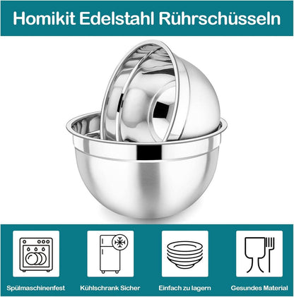 Edelstahl Rührschüssel Set 7-tlg. Salatschüssel stapelbar spülmaschinenfest