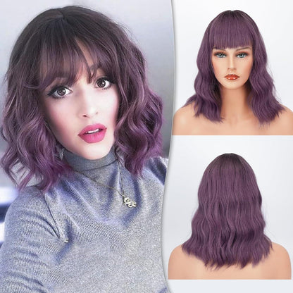 Lockige Bunte Bob Perücke mit Pony Naturlook Synthetik Lang