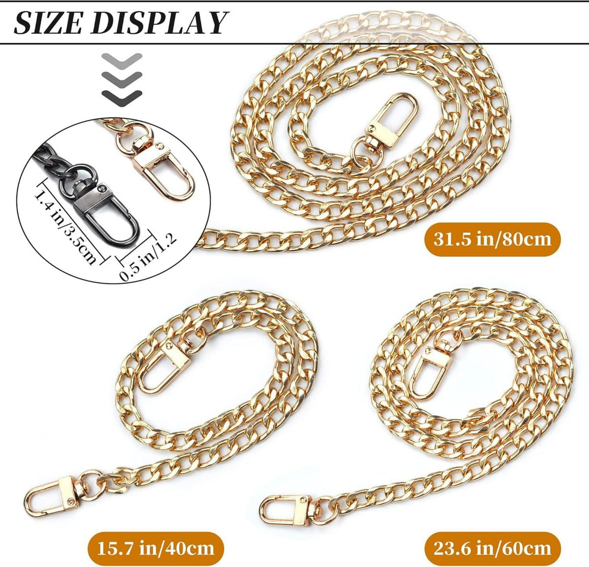 8er Set Metall Taschenkette Schulterriemen 40/60/80cm Gold
