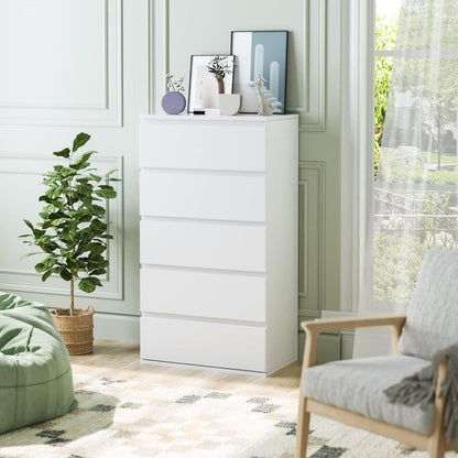 Weiße Kommode mit 5 Schubladen – Schmaler Schubladenschrank für Schlafzimmer