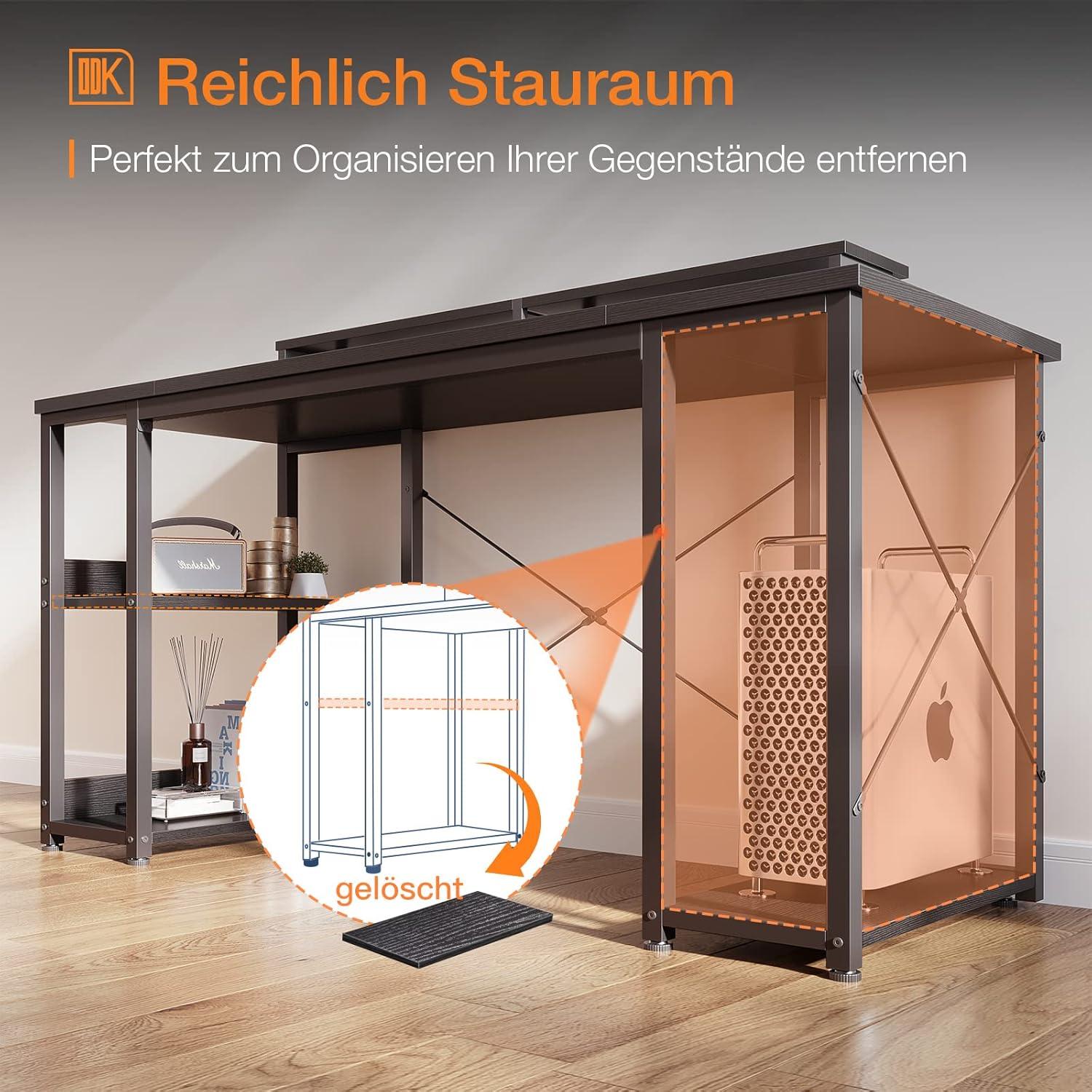 Moderne Gaming Schreibtisch mit Monitorständer und Regal, Schwarz