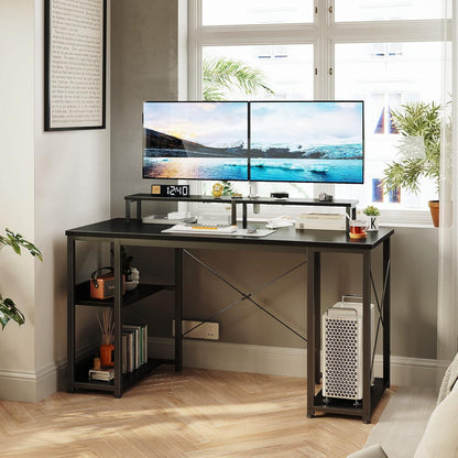 ODK Gaming Schreibtisch Schwarz, mit Regal Reversibel, 120x50cm