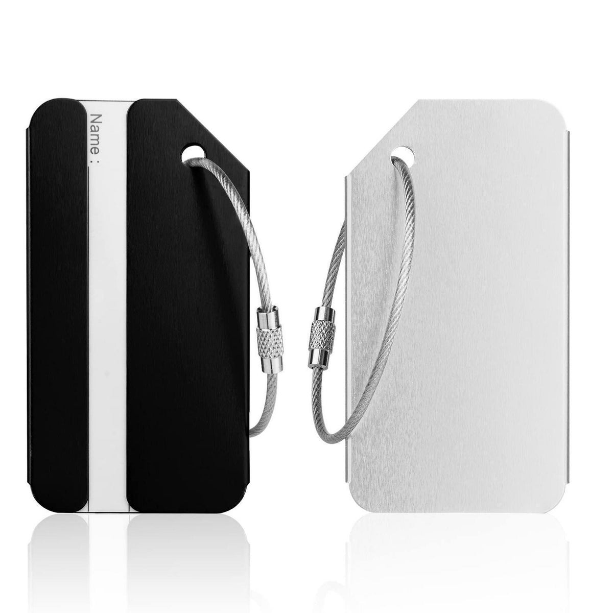 2x Kofferanhänger Gepäcketikett Schwarz & Silber