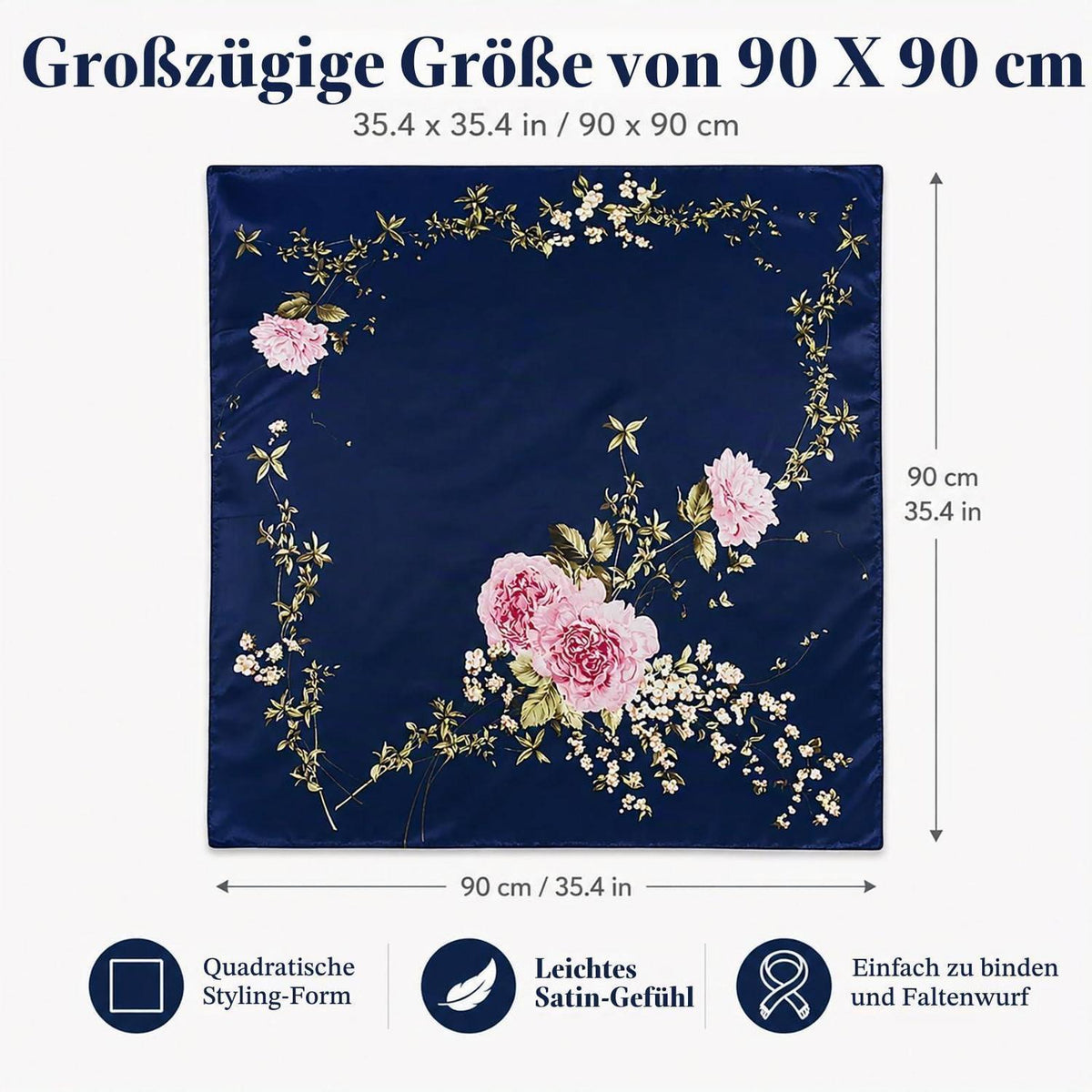 Quadratischer Satin Schal Damen 90x90cm – Vielseitiger Haarschmuck