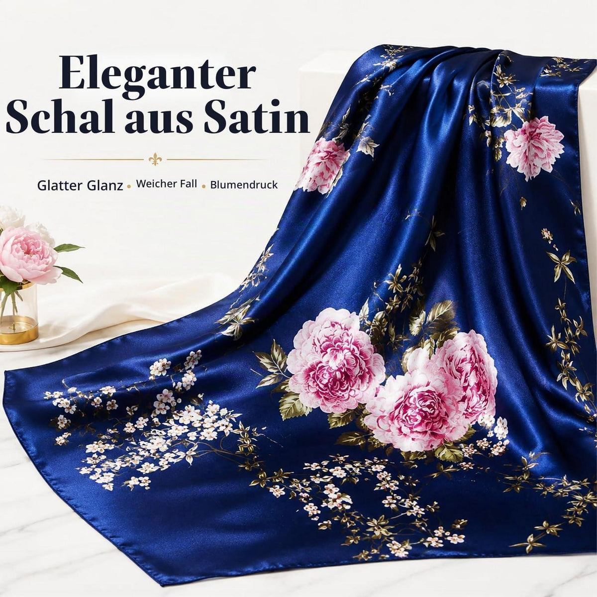 Quadratischer Satin Schal Damen 90x90cm – Vielseitiger Haarschmuck