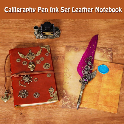 Schreibfeder Tinte Set Quill Stift Notizbuch 5 austauschbare Federn