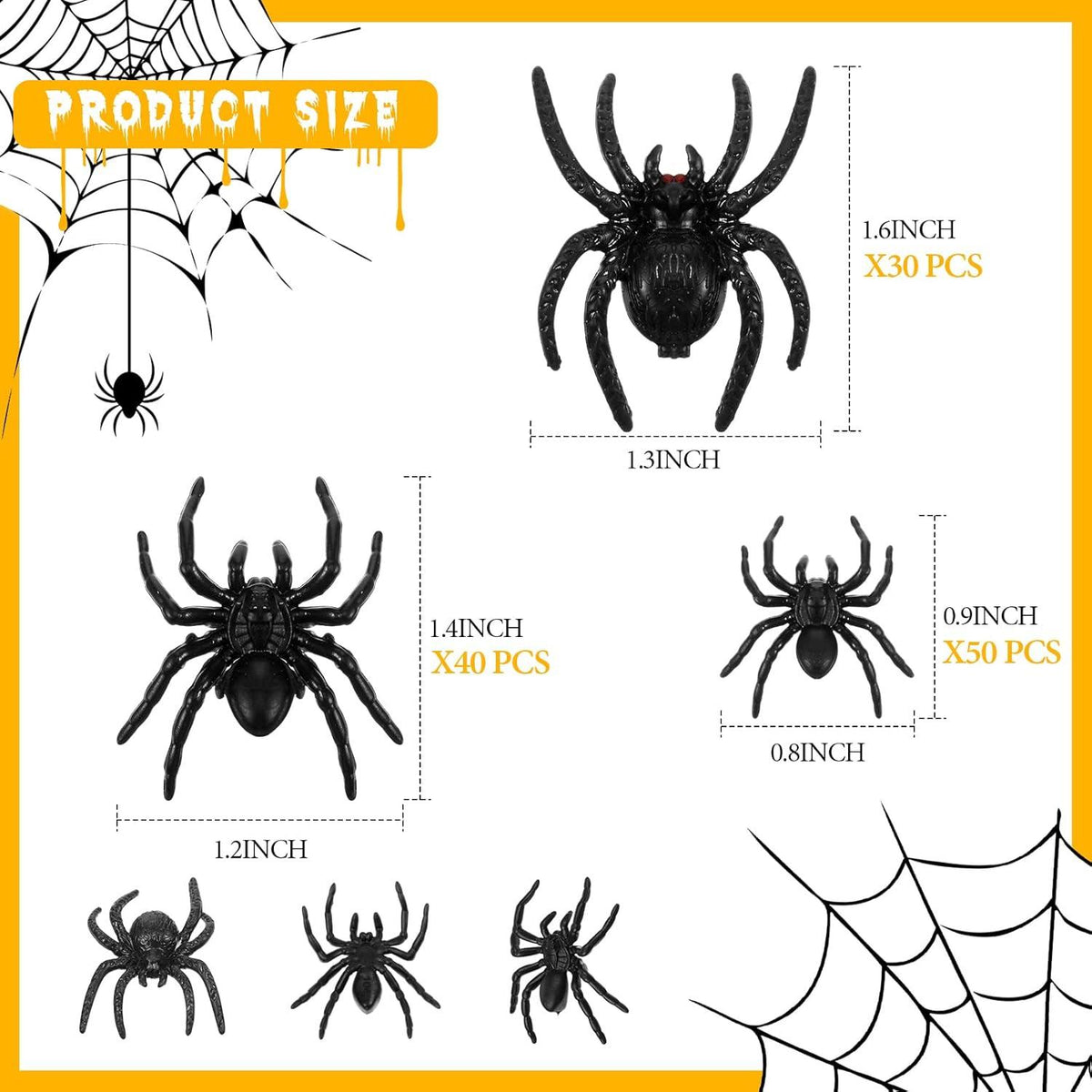 Realistische Halloween Schwarze Plastikspinnen 120 Stück
