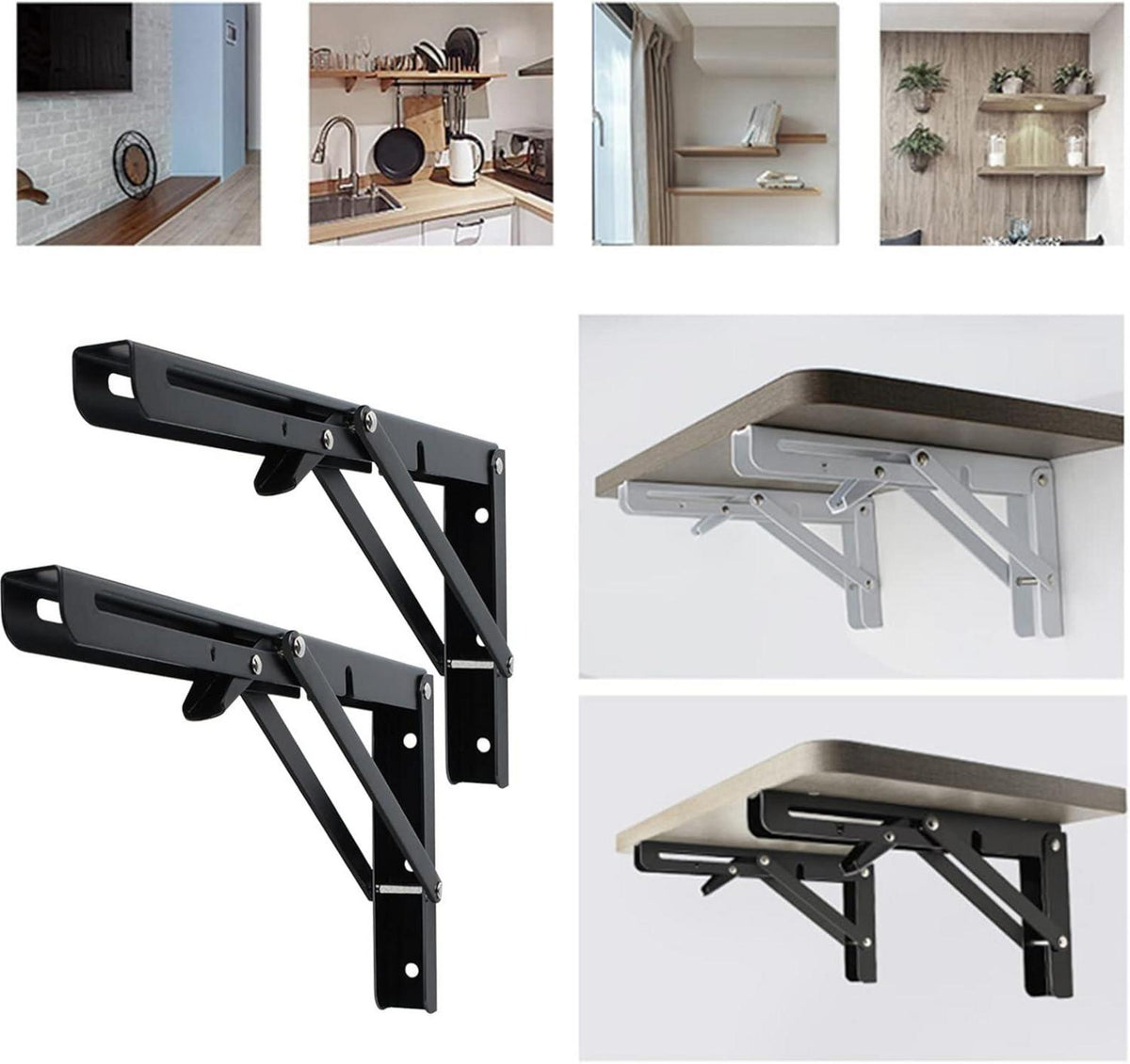 2er Set Klapphalterung Schwarz 200 mm | Platzsparend Wandmontage Büro