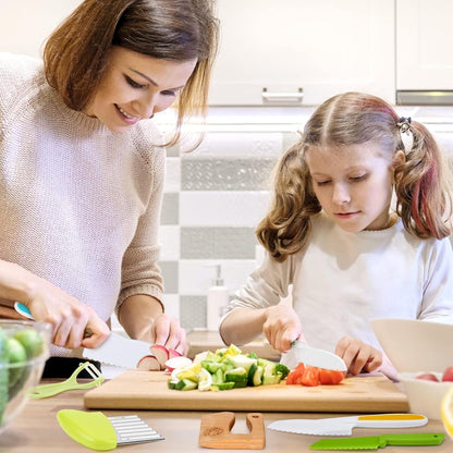 Kindermesser Set 8-teilig | Sicheres Holzmesser & Montessori Schneidewerkzeug