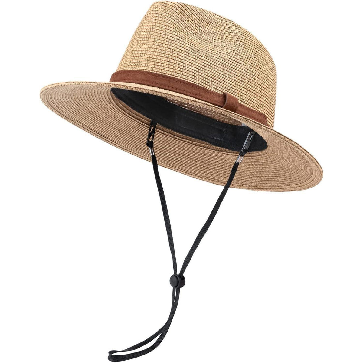 Damen Panama Hut Fedora Sonnenhut Breiter Rand Stroh UPF 50+ Khaki