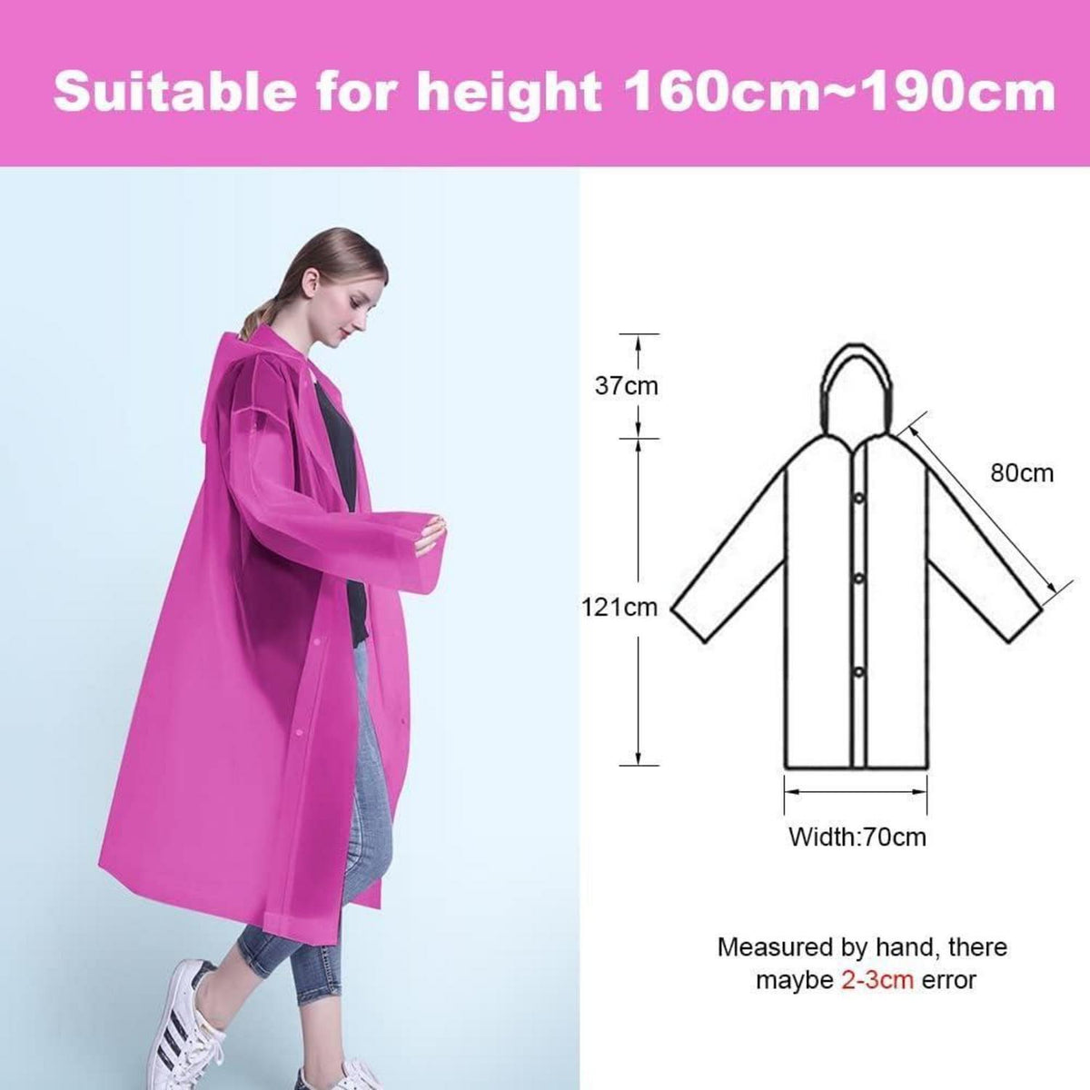 Regenponcho 2er Set Wiederverwendbar Transparent Unisex Pink