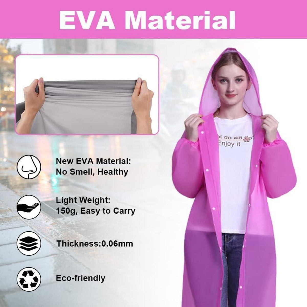 Regenponcho 2er Set Wiederverwendbar Transparent Unisex Pink