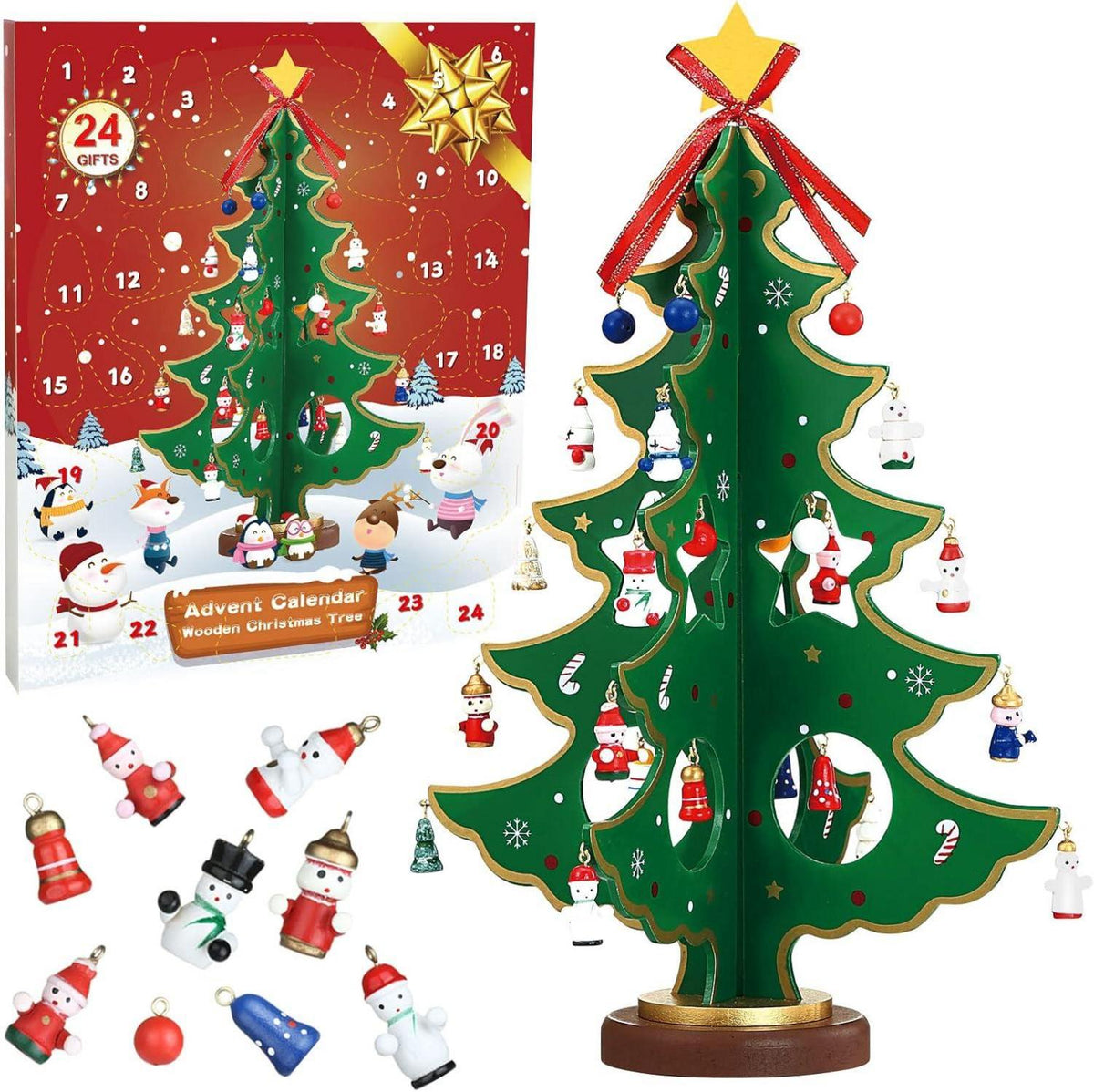 Adventskalender Weihnachtsbaum Holz 24 Anhänger Dekoration DIY
