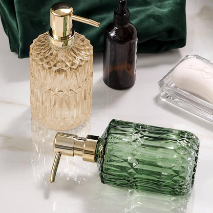 Glas Seifenspender Set Grün Gold | Vintage Badausstattung