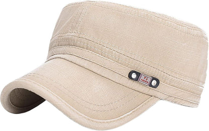 Militär Baseballmütze Flache Kappe Baumwolle Beige Einstellbar