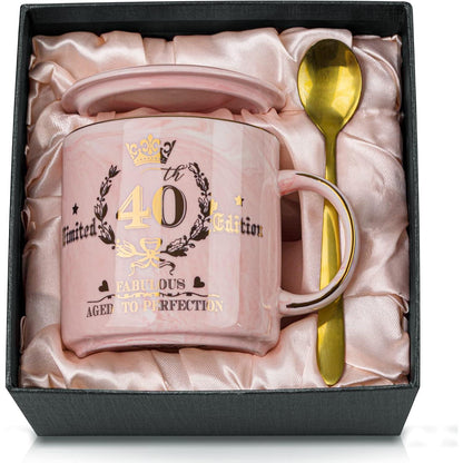 40. Geburtstag Tasse Marmor Keramik mit Golddruck & Geschenkbox