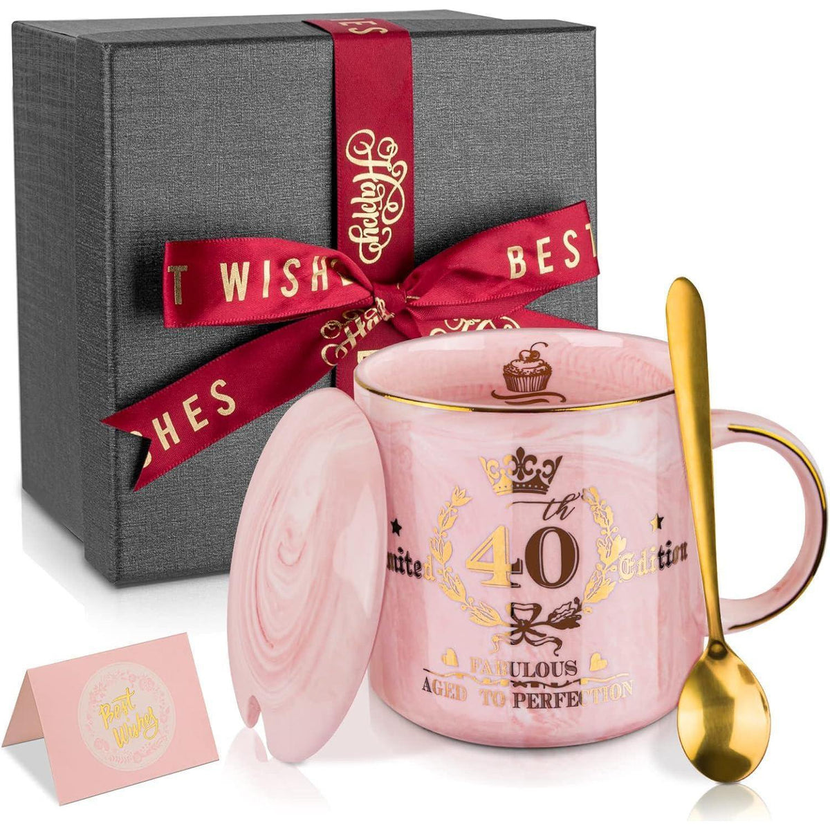 40. Geburtstag Tasse Marmor Keramik mit Golddruck & Geschenkbox