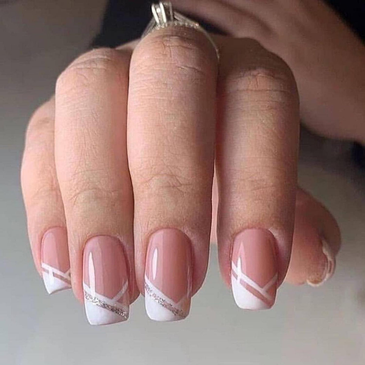 Französische Ballerina Falsche Nägel mit Strass – Rosa Nagelset