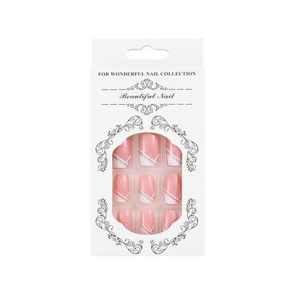 Französische Ballerina Falsche Nägel mit Strass – Rosa Nagelset