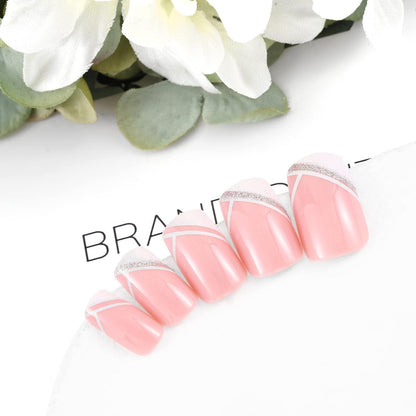 Französische Ballerina Falsche Nägel mit Strass – Rosa Nagelset