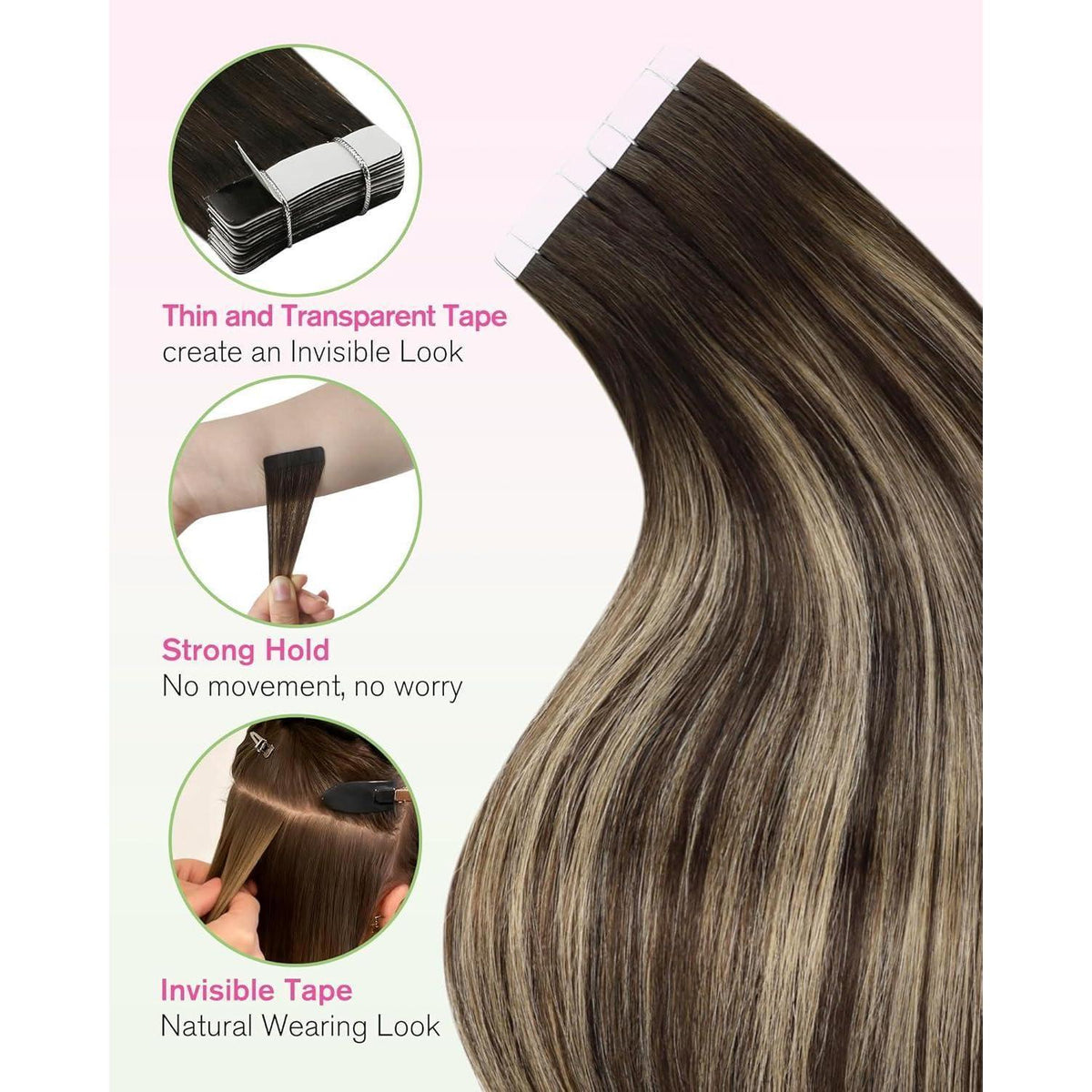Echthaar Tape Extensions Ombre Dunkelbraun-Blond 35cm