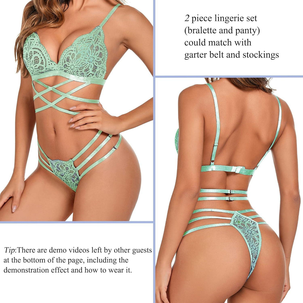 Sexy Spitzen-Dessous BH & Slip Set für Damen XXL Hellgrün