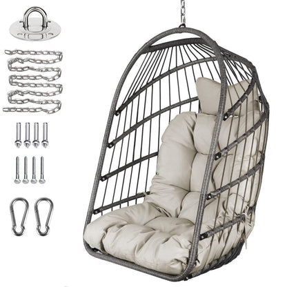 Faltbarer Rattan Hängesessel mit Kissen – Grau