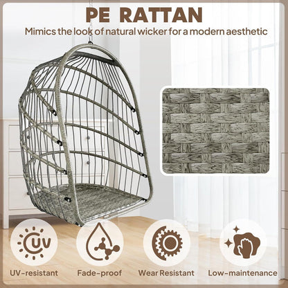 Faltbarer Rattan Hängesessel mit Kissen – Grau