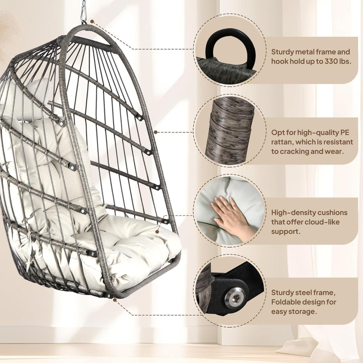 Hängesessel mit Gestell & Kissen – Schaukelstuhl Indoor Outdoor