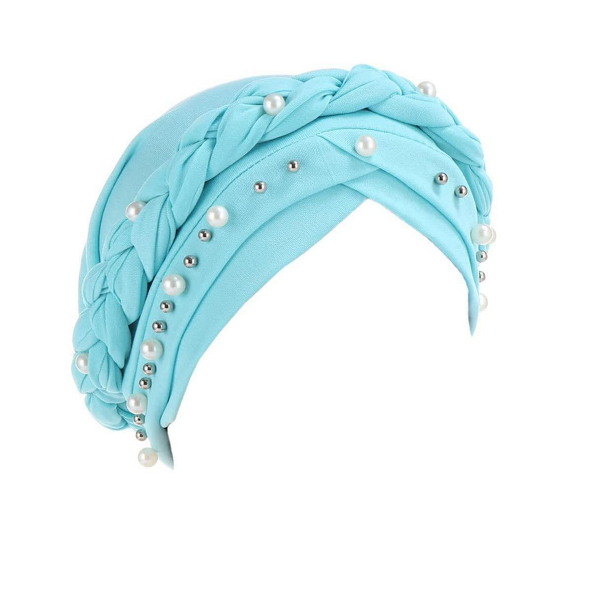 Damen Turban mit Perle – Chemo & Haarausfall Kopfbedeckung seeblau