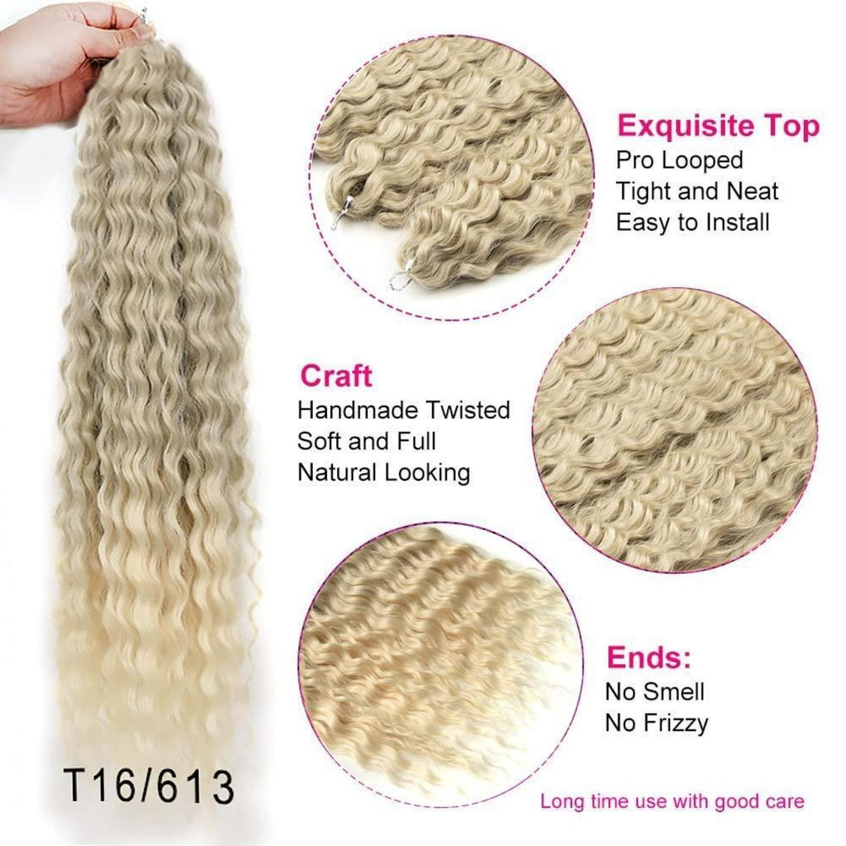 3x 22 Zoll Blond Häkelzöpfe Haar – Wasserwellen Locken