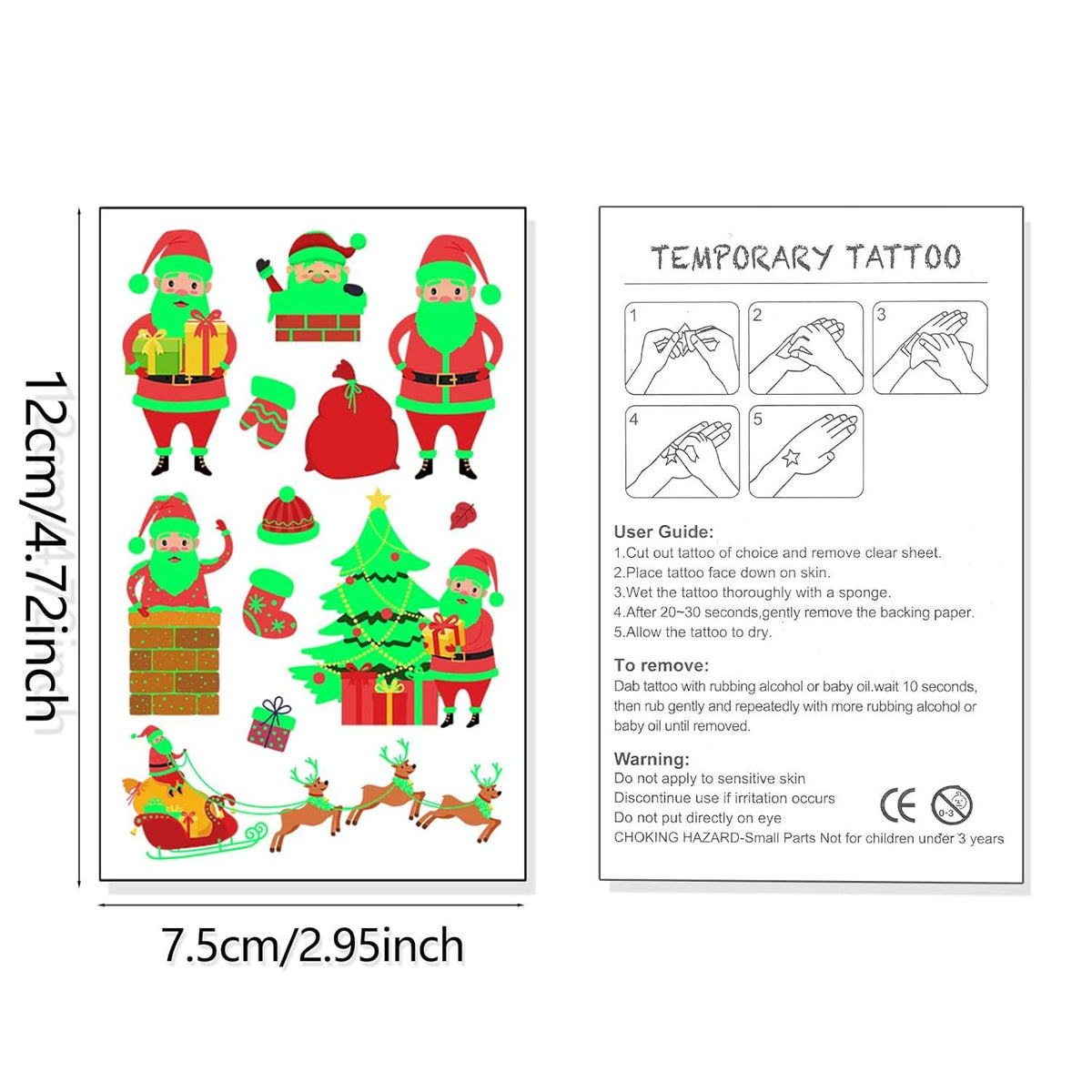 Weihnachts Temporäre Tattoos Glitzer für Kinder 16 Blatt