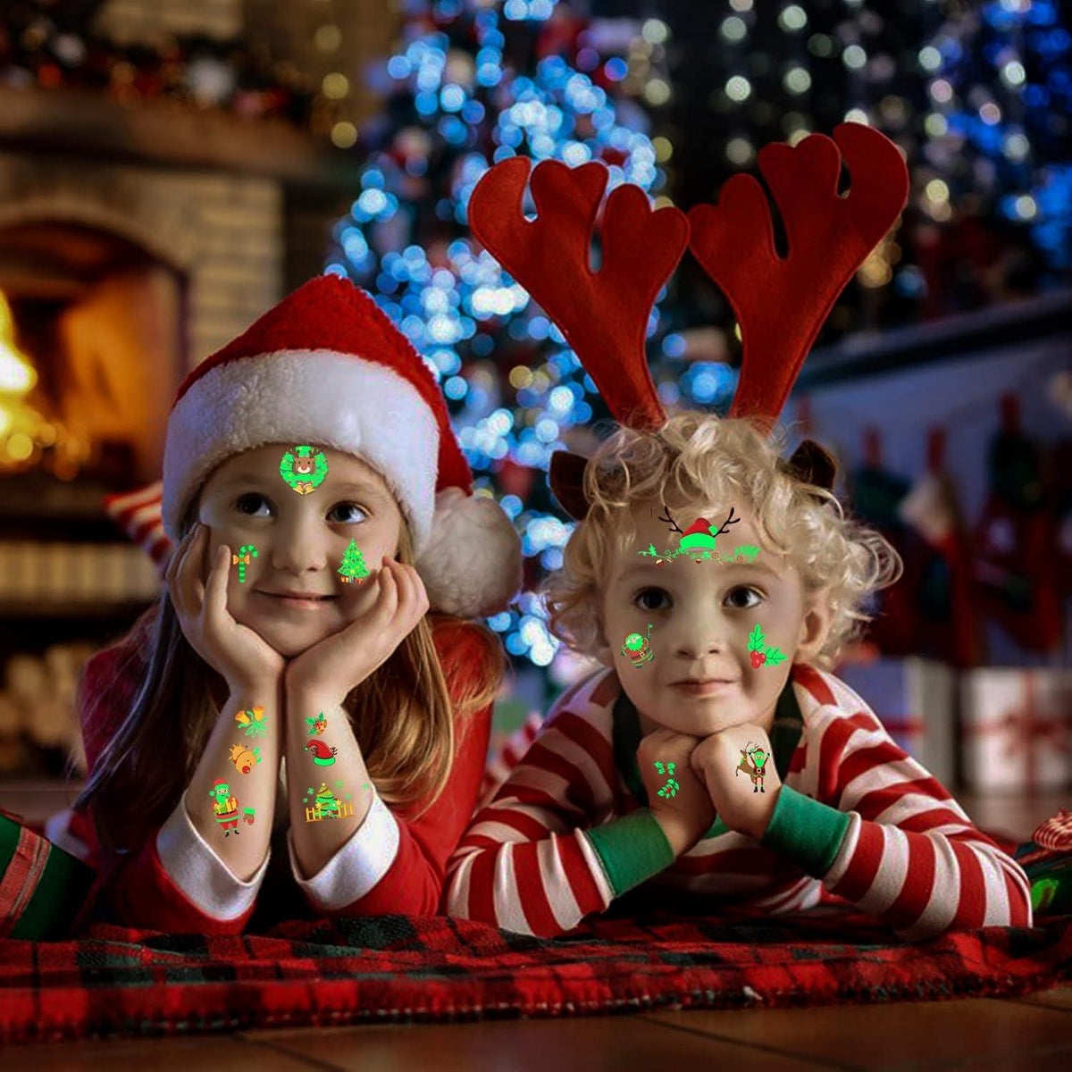 Weihnachts-Tattoos Kinder Glitzertattoos 16 Blatt