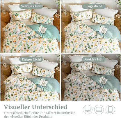 Bettwäsche 135x200 Baumwolle Leinenartiger Griff Salbeigrün
