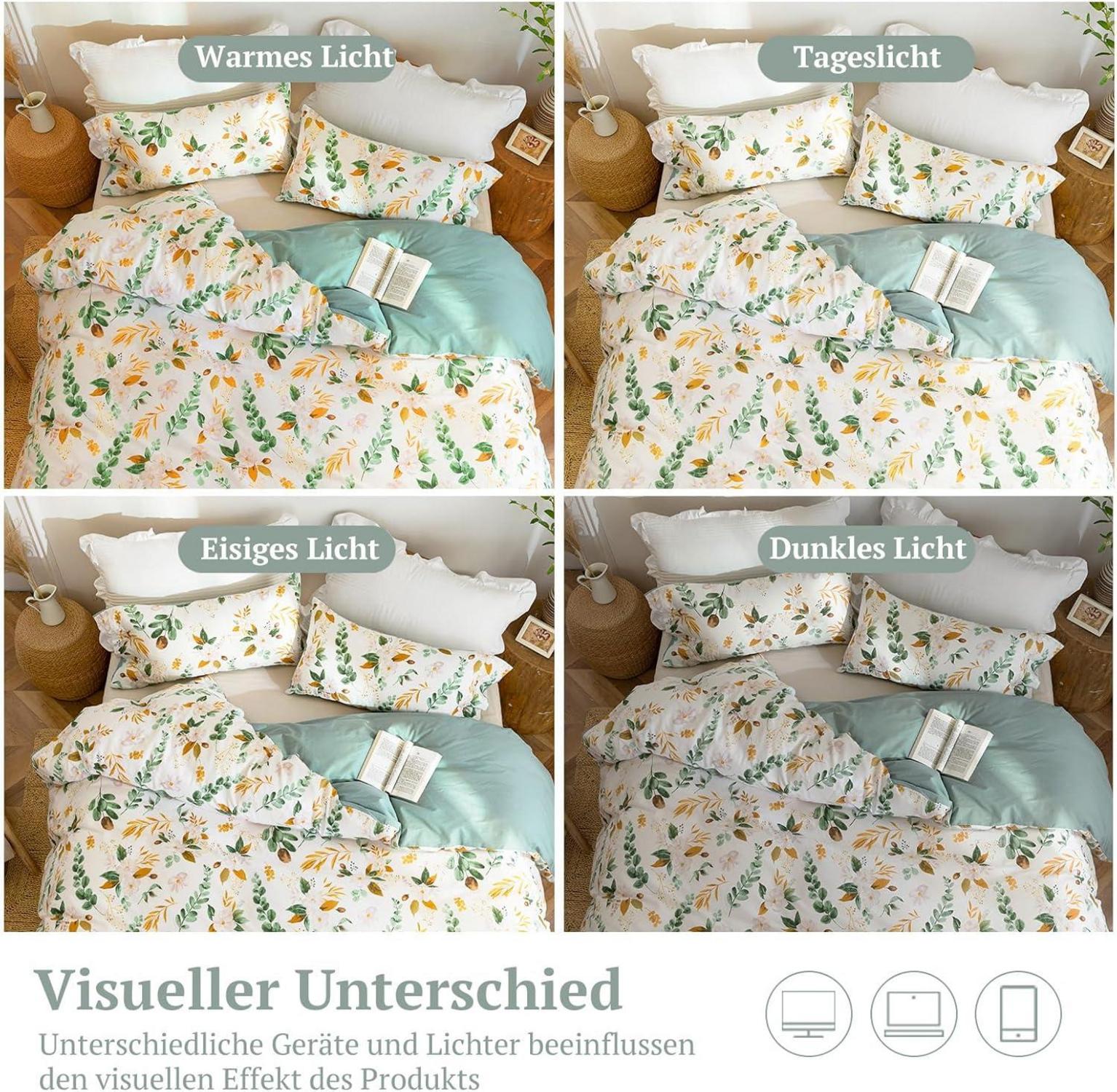 Bettwäsche Baumwolle Pflanzenmuster Salbeigrün 155x220 ÖkoTex