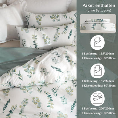 Bettwäsche 155x220 Pflanzenmuster 100% Baumwolle Leinenartig ÖkoTex