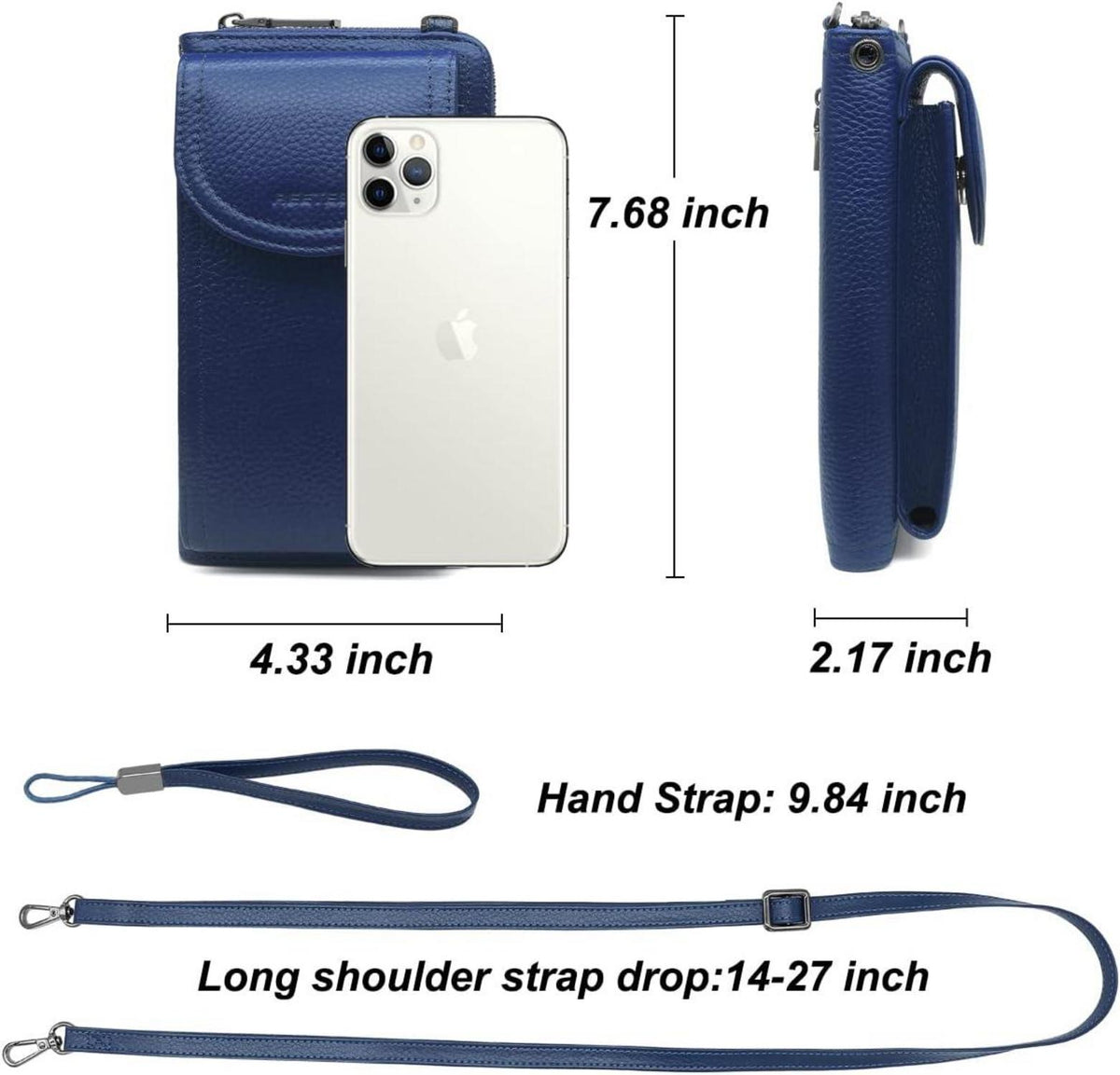 Damen Handytasche Umhängetasche RFID Schutz Geldbörse 12 Kartenfächer Blau