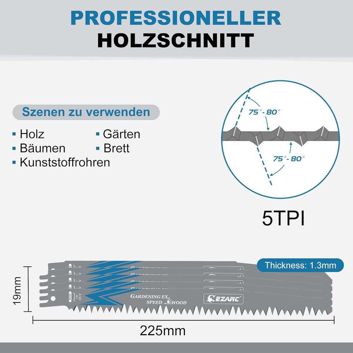 EZARC Säbelsägeblätter Set für Holz schnelle Schnitte 225mm 5TPI