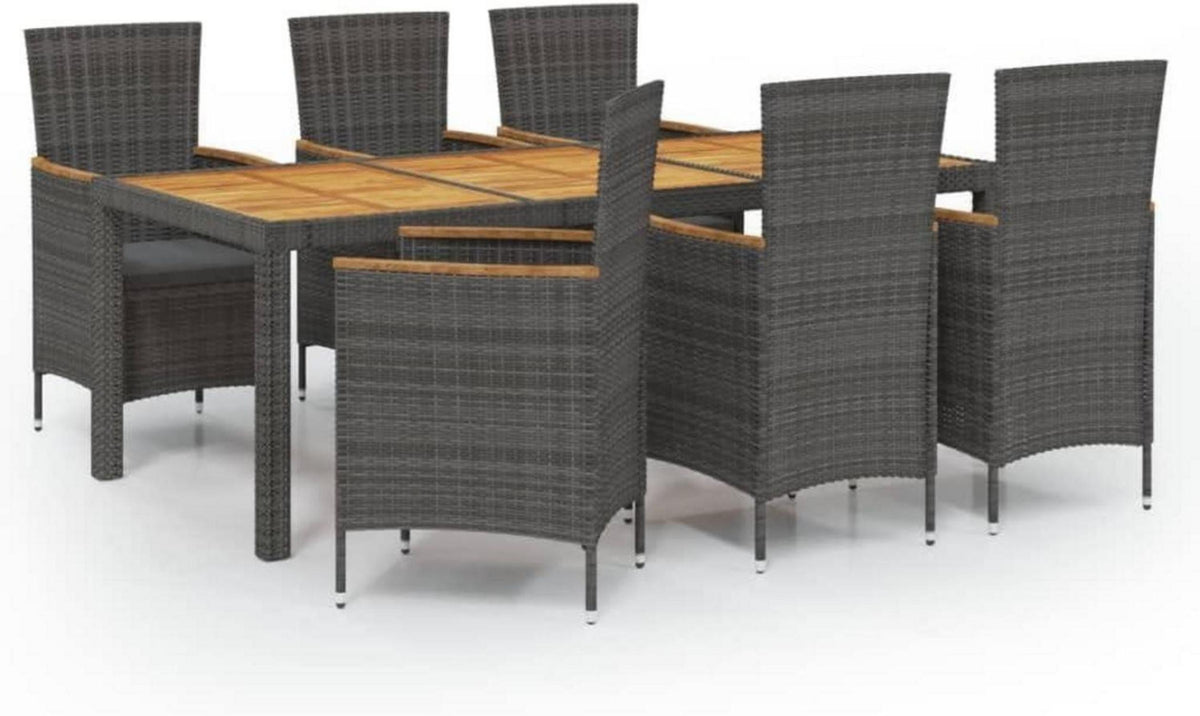 7-TLG. Gartenmöbel Set mit Auflagen Poly Rattan Grau