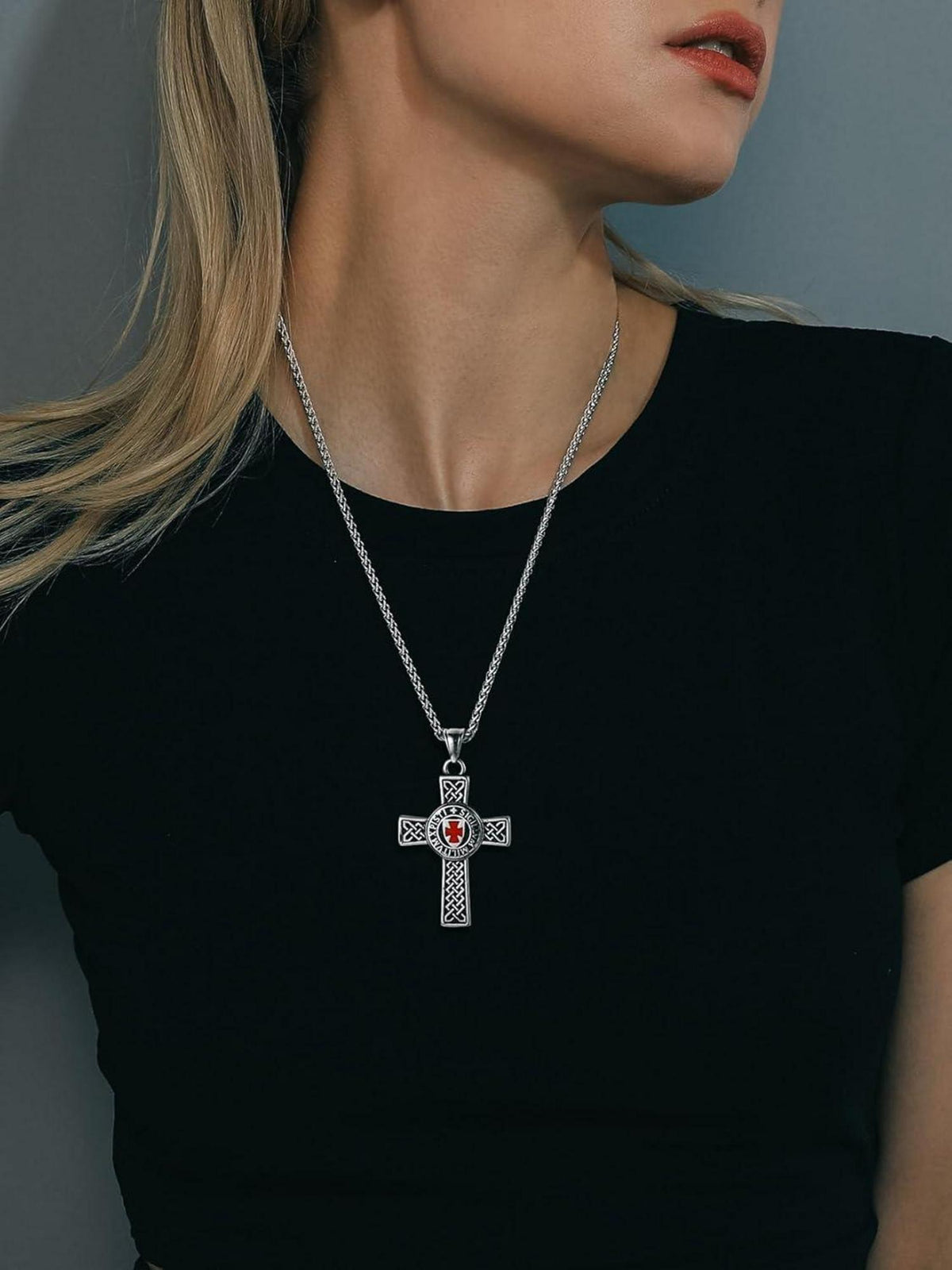 Edelstahl Tempelritter Kette Herren mit Kreuz Geburtstag