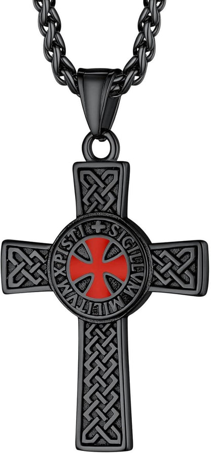 Tempelritter Edelstahl Kreuz Anhänger Halskette Schwarz