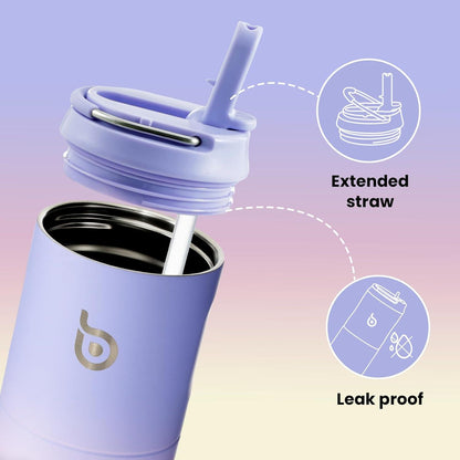 Isolierte Trinkflasche 680 ml mit Strohhalm, Griff und