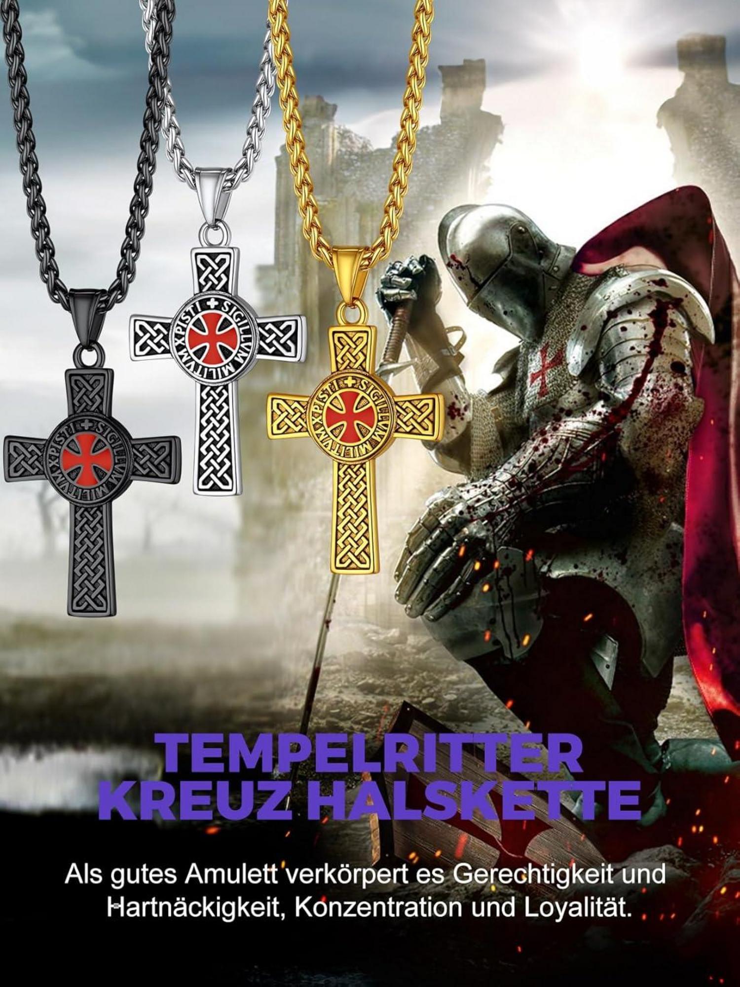 Herren Edelstahl Tempelritter Kette mit Kreuz Vatertag Geschenk