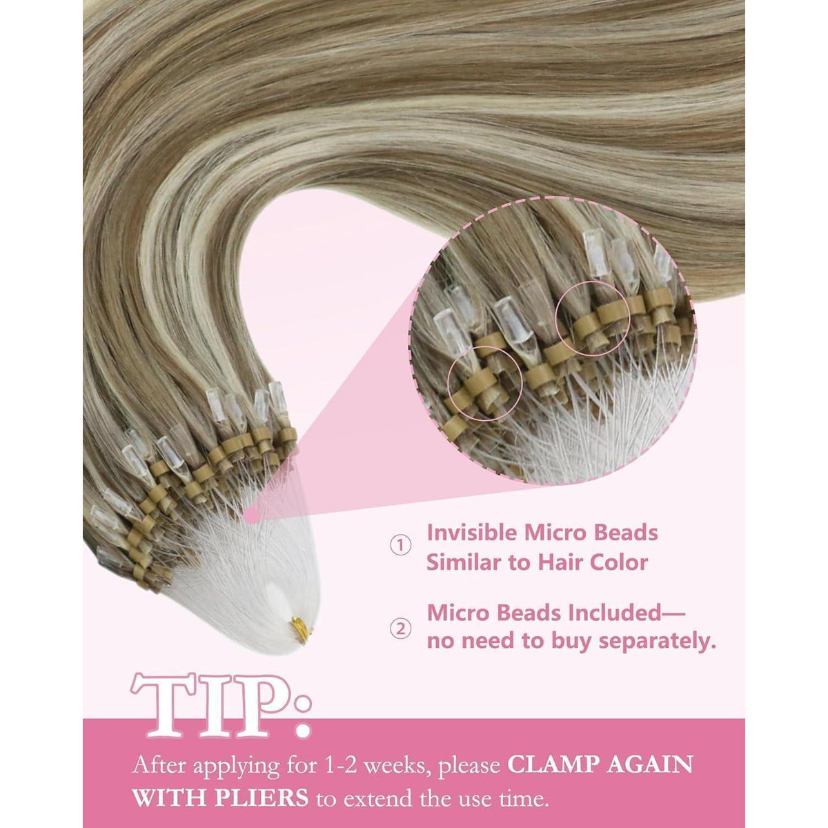 Echthaar Microring Extensions Braun Blond 55cm