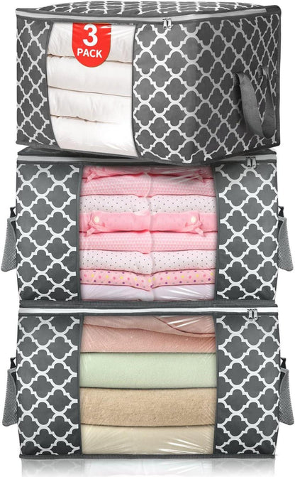 3er Set Große Aufbewahrungstaschen 90L - Faltbare Kleidung Organizer