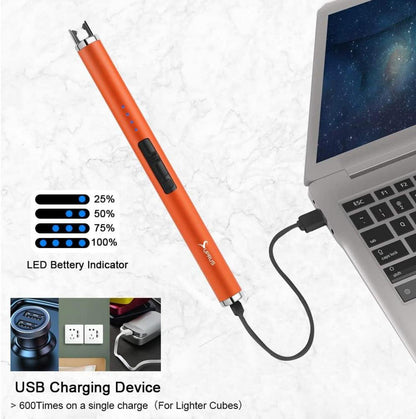 SUPRUS Elektronisches Lichtbogen Feuerzeug USB Aufladbar Plasma Orange